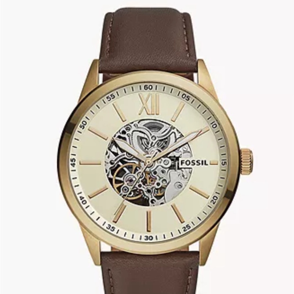 Brand New 48mm Flynn Automatic Brown Leather Watch